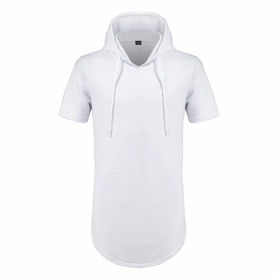 men's short sleeve elongated slub hoodie