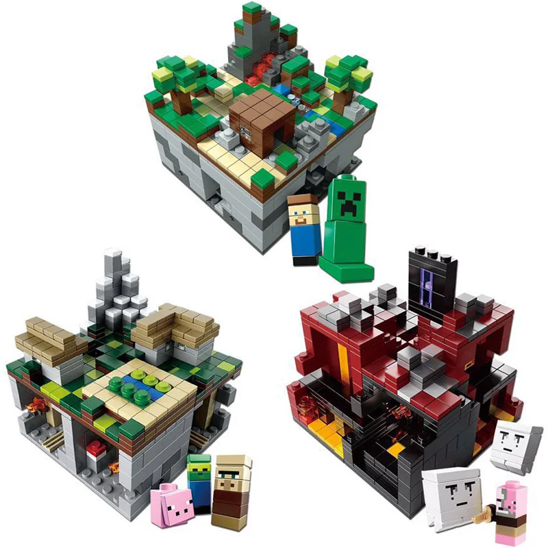 

400+pcs Micro My World Building Blocks DIY Nether Bricks Blocks EnlightenToys For Kids Compatible LegoINGLY Minecrafted Village
