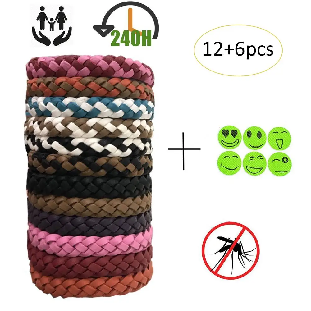 

12pcs Mosquito Repellent Bracelet Children PU Braided Bracelet Anti Mosquito Two Color Wristband Stay Away From Mosquito Bites