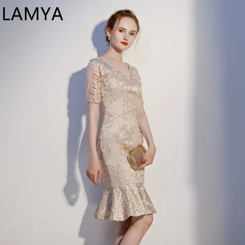 

LAMYA Mermaid Prom Dress Elegant Contrast Color Evening Party Dresses Mermaid Special Occasion women dress summer 2019 sexy