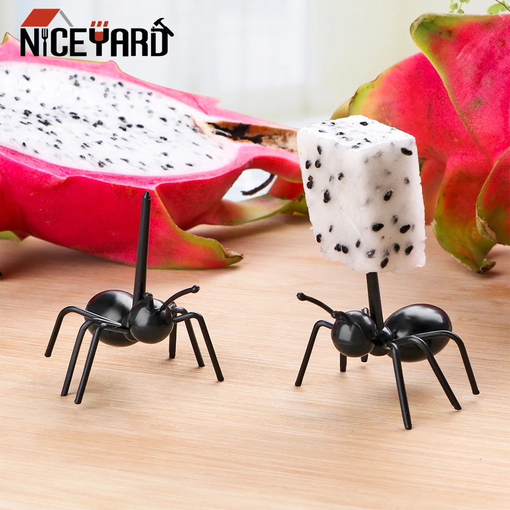 

NICEYARD Kawaii Ant Fruit Fork Snack Cake Dessert Forks Fruit Fork Multiple Use Tableware 12pcs/set Reusable Cute Style