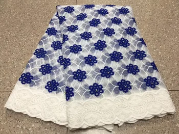 

2019 new high quality African water soluble lace fabric with beads embossed lace lace fabric in blue and white bride PL2956