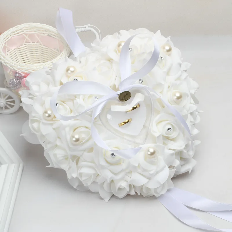 

Ring Pillow Cushion Heart Shape Ring Box Simulation Rose Flowers Jewelry Case 1 Pcs Party DIY Decors Valentine Day Gift