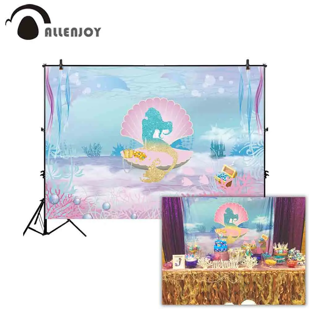 

Allenjoy backgrounds for photography studio fairy ocean bright pearl shell elegant mermaid backdrop newborn birthday photocall