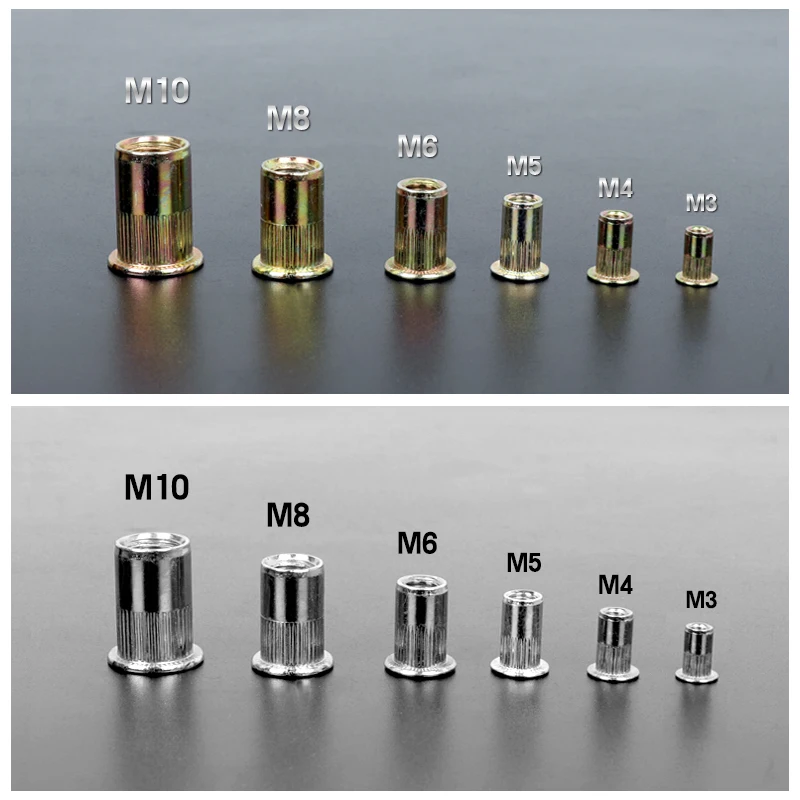 30 шт M3 M4 M5 M6 M8 M10 Цинк/нержавеющая сталь плоская заклепка гайки, заклепки вставная закладная гайка Кепки