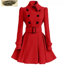 Модное осенне-зимнее женское приталенное винтажное двубортное пальто, женский элегантный длинный теплый красный белый черный блейзер