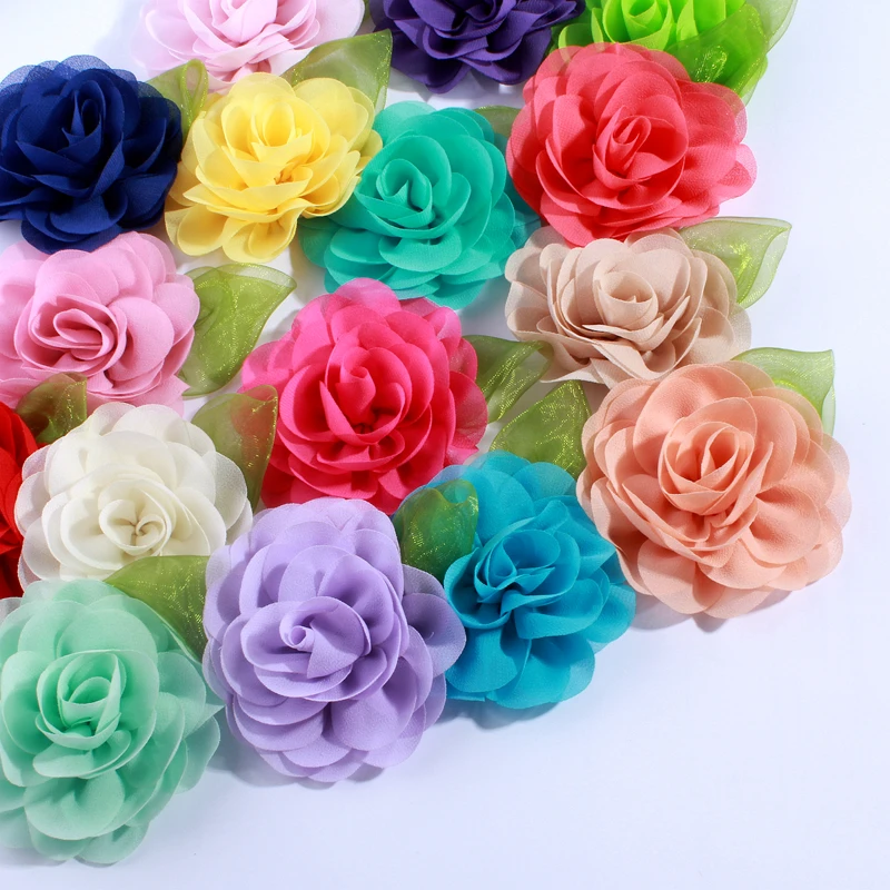 10PCS 8.5CM Fashion Chiffon Fabric Flower With Green Leaf For Wedding Dress Decoration Artificial Flowers For Wedding Invitation 10PCS 8.5CM Fashion Chiffon Fabric Flower With Green Leaf For Wedding Dress Decoration Artificial Flowers For Wedding Invitation