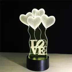 Любовь шар форма светодио дный светодиодная 3D светящаяся лампа USB настольная ночник светодио дный настольная лампа подарок влюбленные