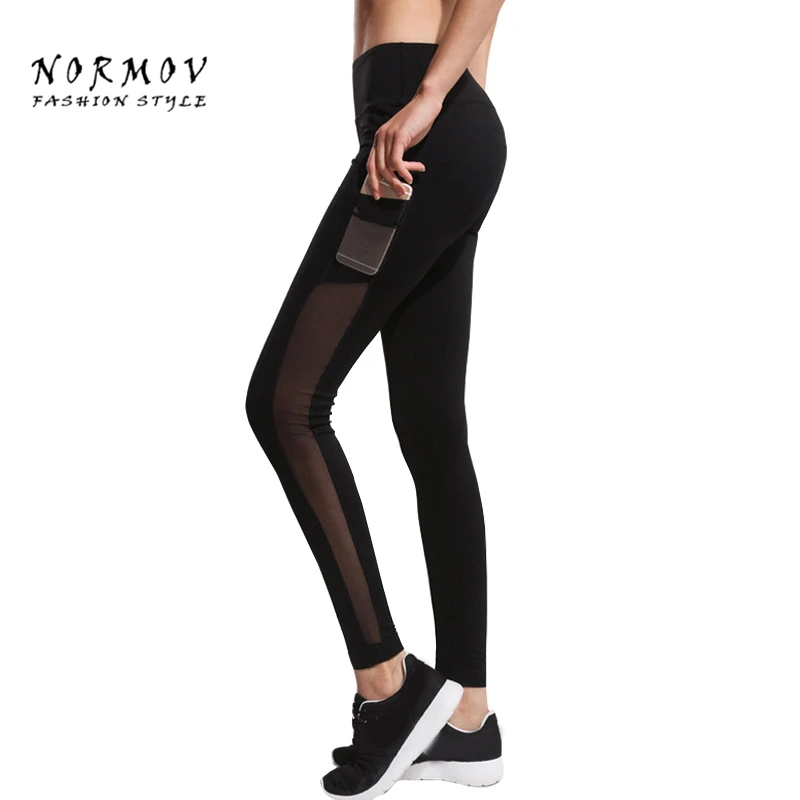 NORMOV Women's Leggings Fashion Black Prokect Net Yarn Splicing