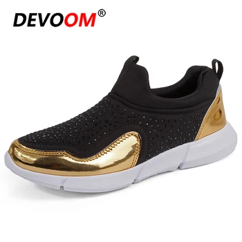 

2019 New Womens Flats Creepers Mcqueen Shoes Slip on Spring Female Shoes Fashion Rhinestone Sneakers Women Air Mesh Big Size 42