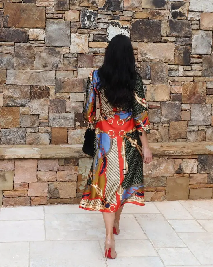 2019 традиционный Африканский узор рубашка блузка платье Модный женский шелковый атлас миди длинное платье элегантный Базен Дашики одежда