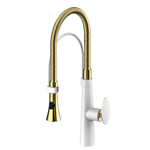 Free Ship GOLD White clour pull out kitchen spray faucet mixer tap New Single hole deck mounted Oval style | Обустройство дома