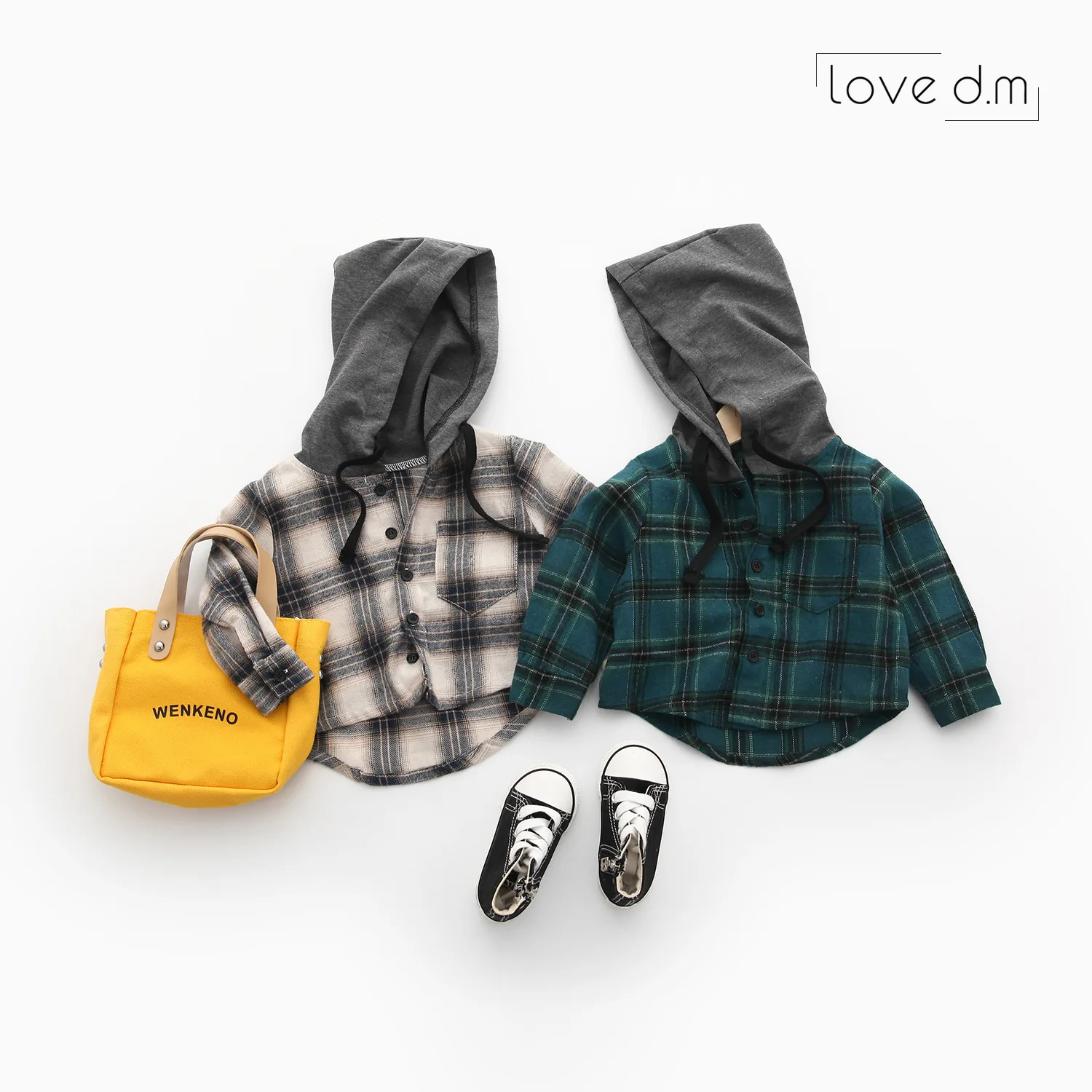 

Spring Kids Baby Boys Girls Toddler Letter Printed Plaid Long Sleeve Tops Shirts Blouse Coat Shirt Jacket Autumn Hooded Clothes