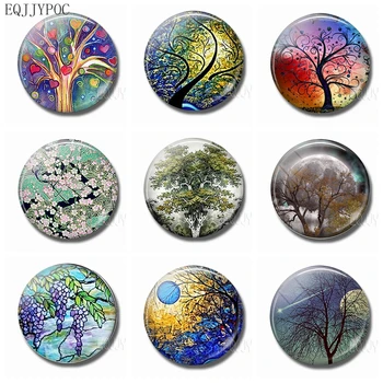 Life and Tree Fridge Magnet Souvenir 30MM Glass Crystal Round Natural Landscape Magnetic Sticker Decorative Refrigerator Magnets