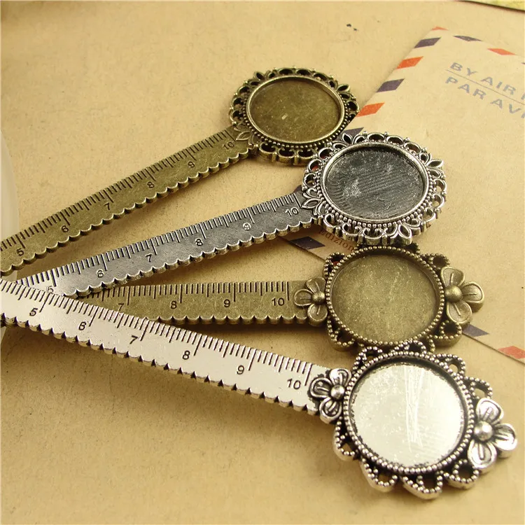 

New Flower Bookmark with Ruler Fit Inner 20 mm Cabochon Base DIY Craft Metal Book Reading Bookmarks Stationery