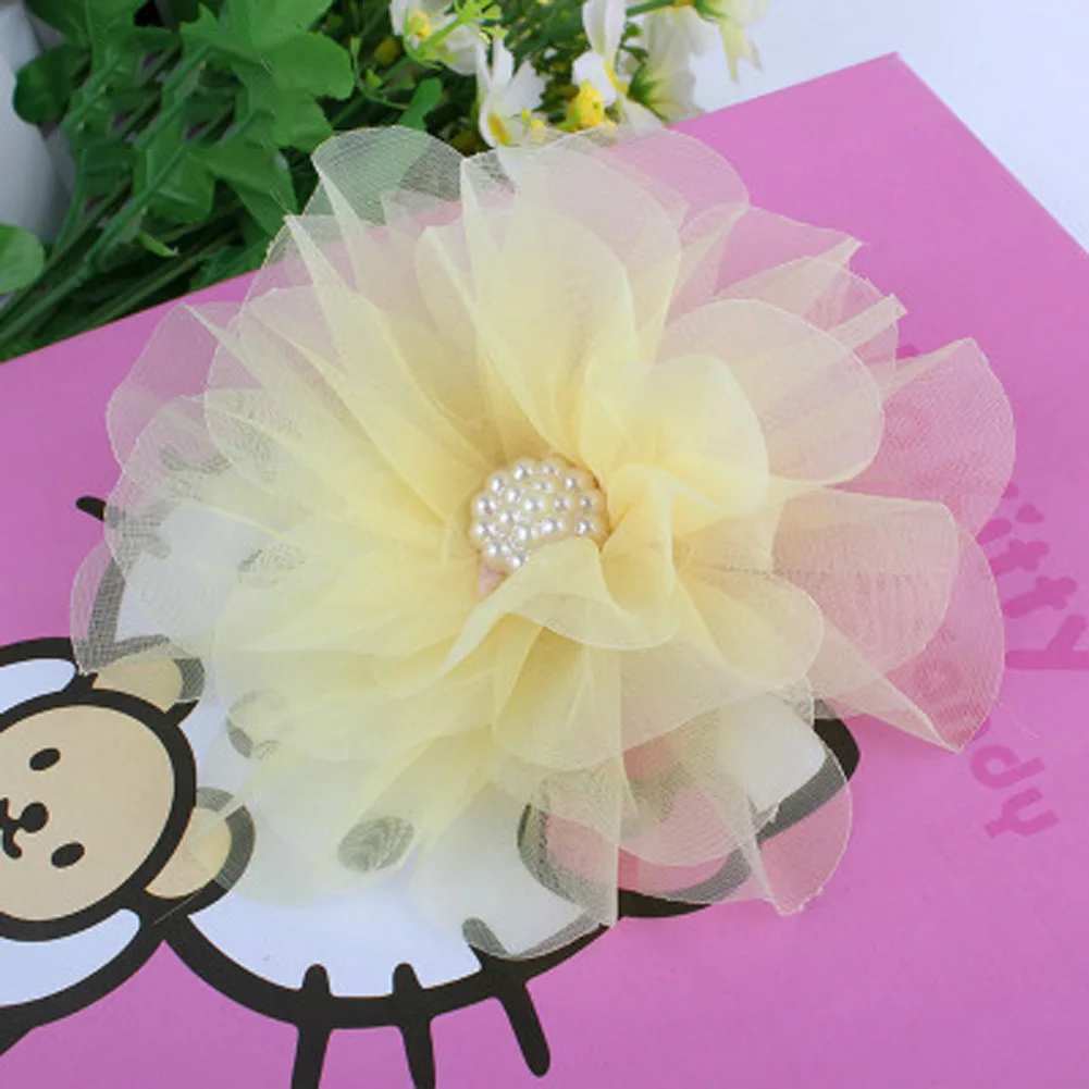 Neue heiße verkauf 1 STÜCK Große Chiffon Blume simulieren Perle Mädchen Haarspangen Kinder Seitlichem Haarnadel Zubehör nettes geschenk