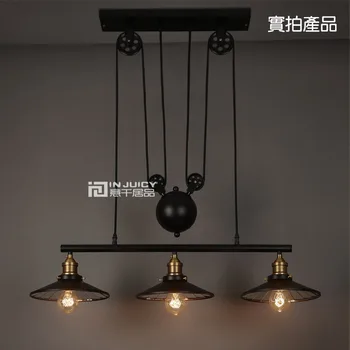 

Industrial Factory Edison Vintage 3-light Iron Mirror Lifting pulley droplight Ceiling Lamp For Cafe Bar Club Store Restaurant