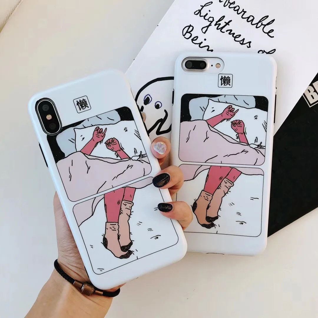 

Lazy lovers lazy Boyfriend Solid color Phone Case For iPhone cover X coque 7 Puls 8 6s puls 6 plus silicone case soft Back cover