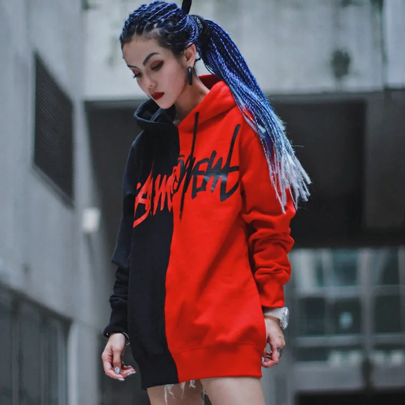  Autumn Winter Warm Thick Hoodies Splice Hoodies Oversize Hip-hop Style Couples Tyga Hoodie Plus Siz