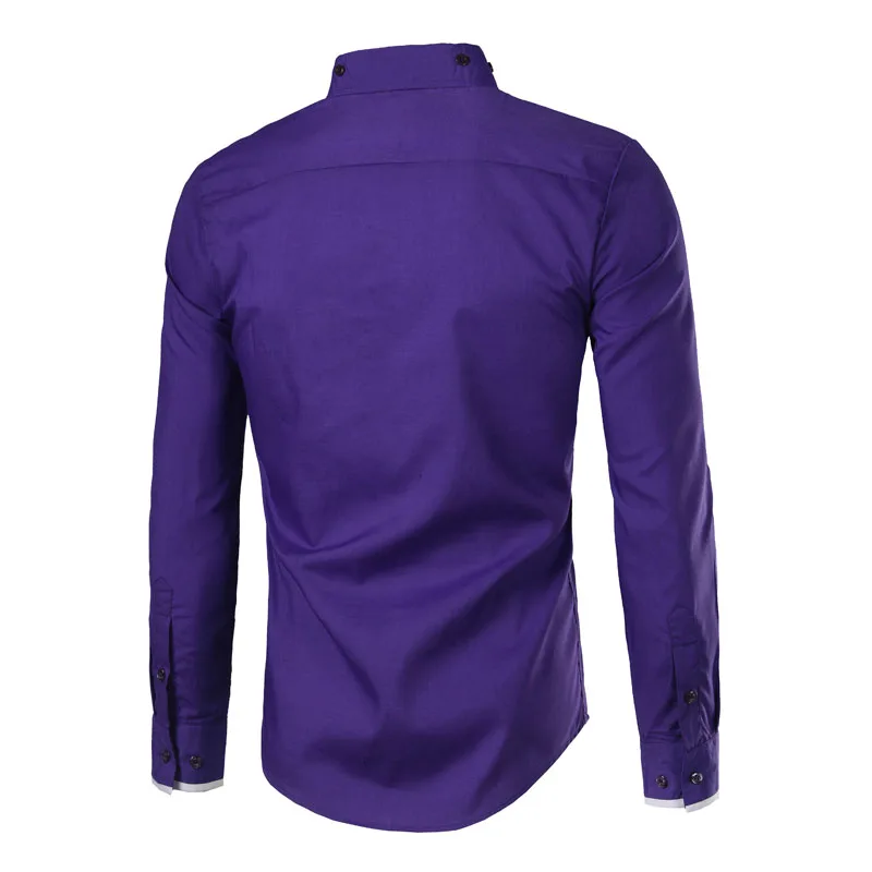 Бренд 2018 модная мужская рубашка с длинным рукавом Топы три пряжки дизайн простой цвет Мужская s Мужская классическая рубашка тонкая