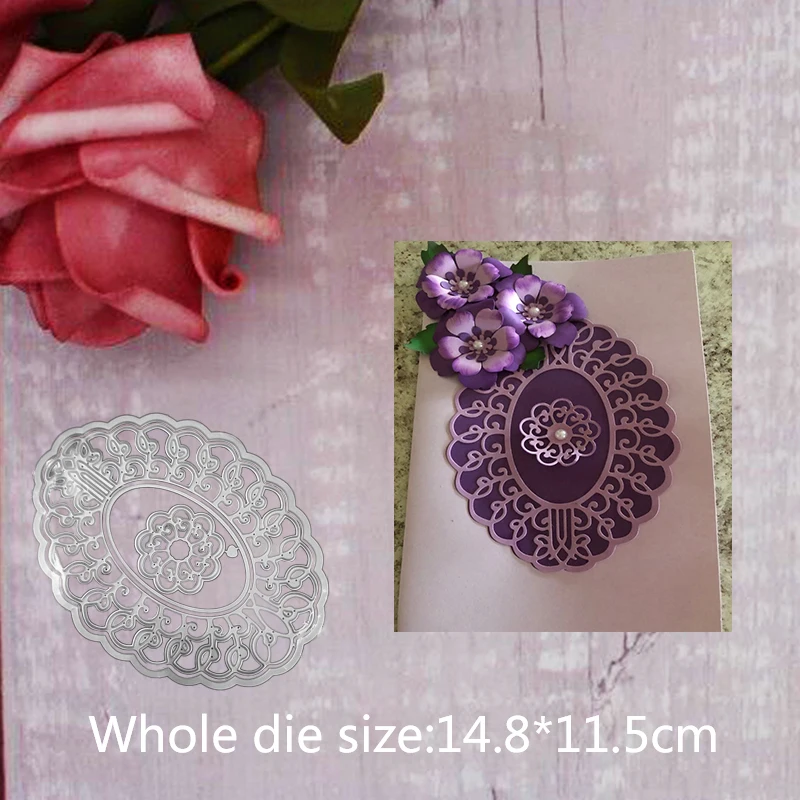 

14.8*11.5cm Oval flower background Metal Steel Cutting Dies for DIY Embossing Scrapbook Paper Craft Cards stencil stamps Dies