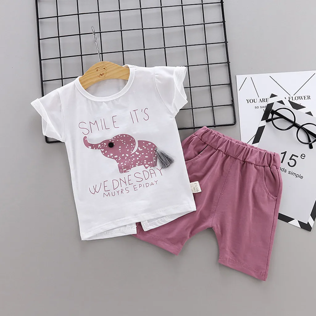 Комплект одежды для маленьких девочек одежда мальчиков и летние футболки штаны