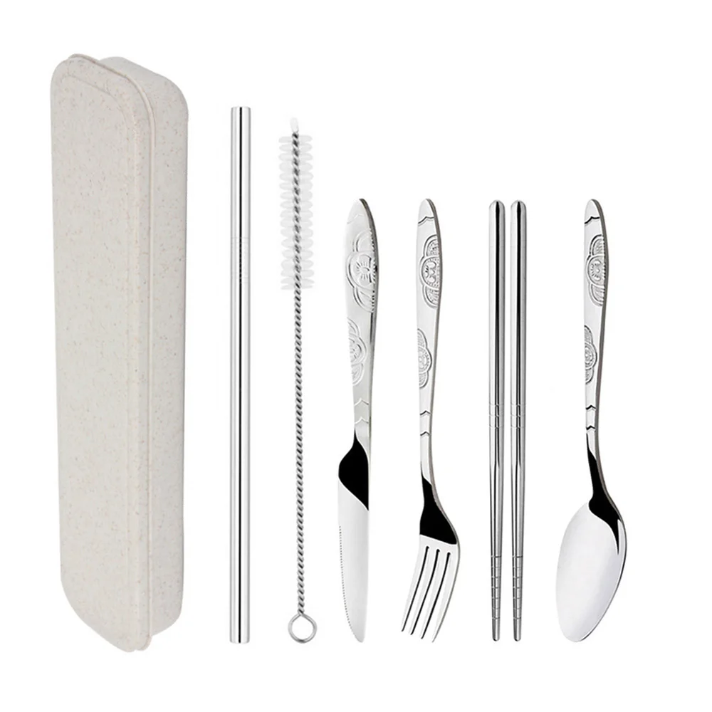

Spoon Set Tableware Cutlery Stainless Steel Chopsticks Spoon Fork Cutter Straw With Box High Quality Best Seller cutlery dinner