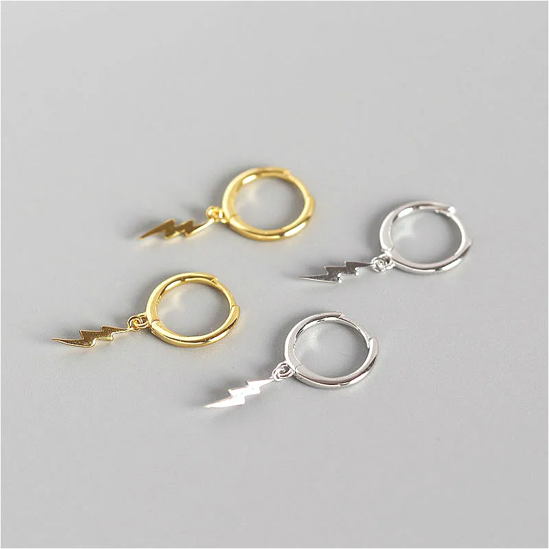 

Fengxiaoling 100% 925 Sterling Silver Simple Lightning Round Drop Earrings For Women High Quality Earings Fashion Jewelry