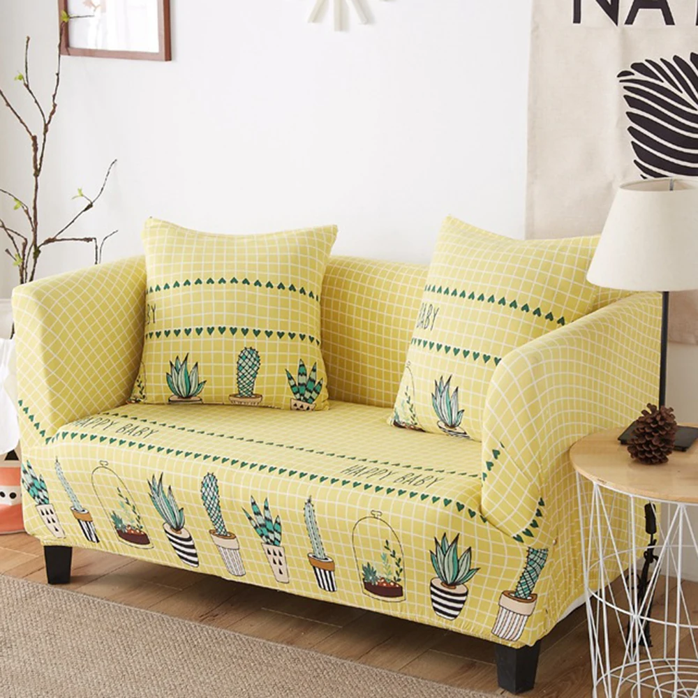 Желтый чехол для дивана эластичный яркий цвет универсальный чехол для дивана сочные растения Чехлы для дивана для гостиной кактус чехол для дивана