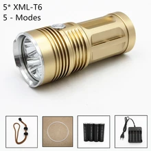 Высокий яркий 5000lm 5 х Cree xm-l T6 светодиодный фонарик 3 Режима Факел Кемпинг свет лампы 4×18650 батареи AC Зарядное устройство