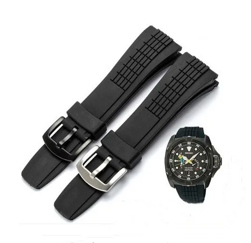 

Black 26mm Soft Durable Rubber Stainless Steel Pin Buckle Strap for Seiko VELATURA/SRH SCPC077 CPC077 WatchStrap