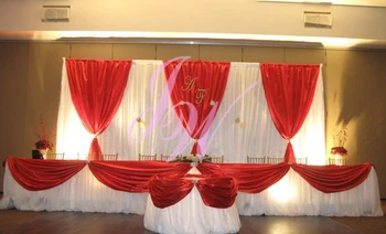 

10ft x 20ft Silk White Wedding Backdrop with hot red swags wedding Decoration stage curtain
