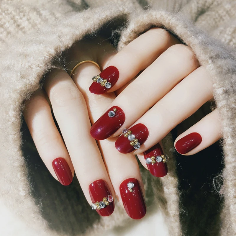24 шт Акриловые Красные поддельные ногти ультра длинные Квадратные бусины для мозаики пальчиковые ногти Алмазная форма 3D ногтей советы с клеем, стикер