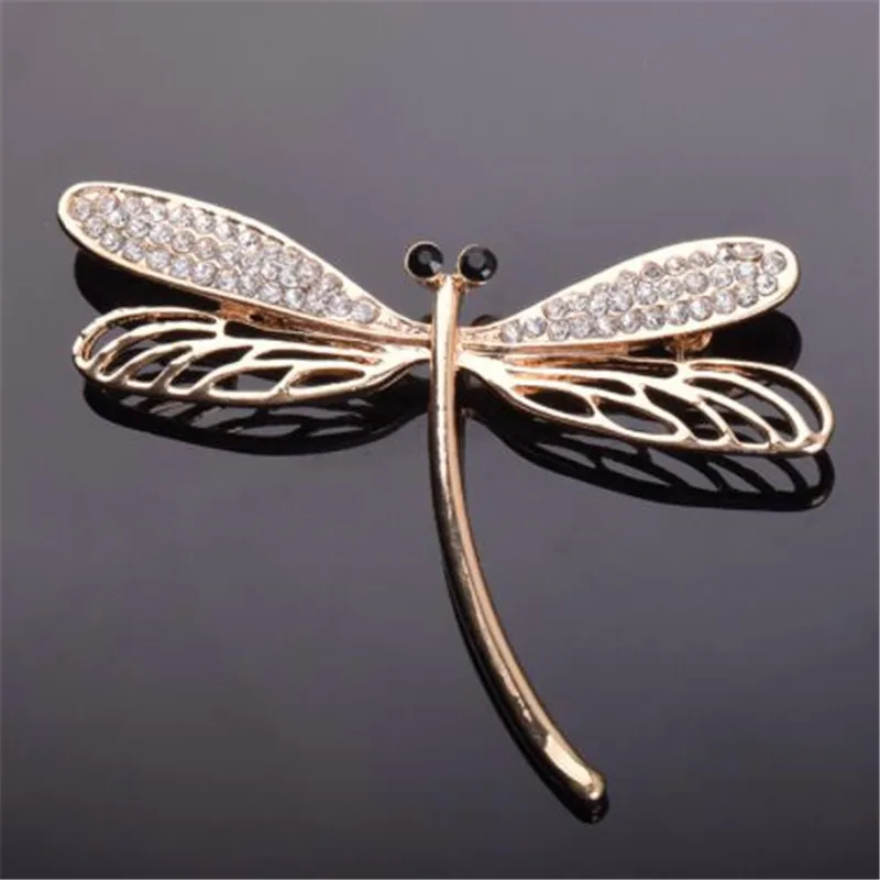 

WKOUD Crystals dragonfly brooches for women pins gold color rhinestone lapel pin scarf brooch broche christmas gifts top quality