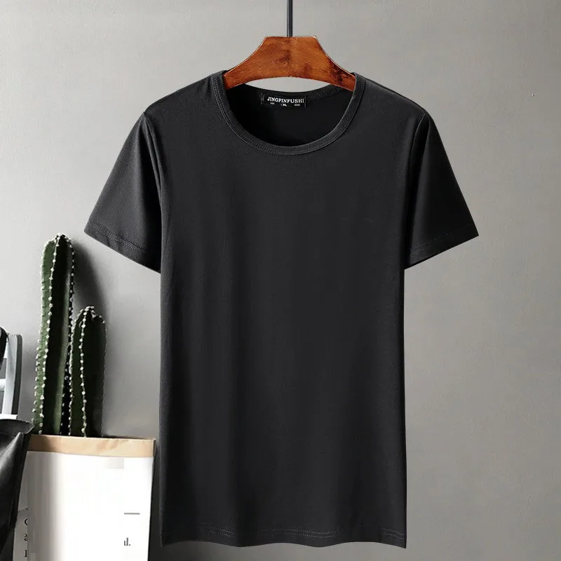 MFERLIER/летние футболки с короткими рукавами 8XL темно-синие однотонные простые кофточки больших размеров 6XL 7XL мужская футболка из хлопка черного цвета