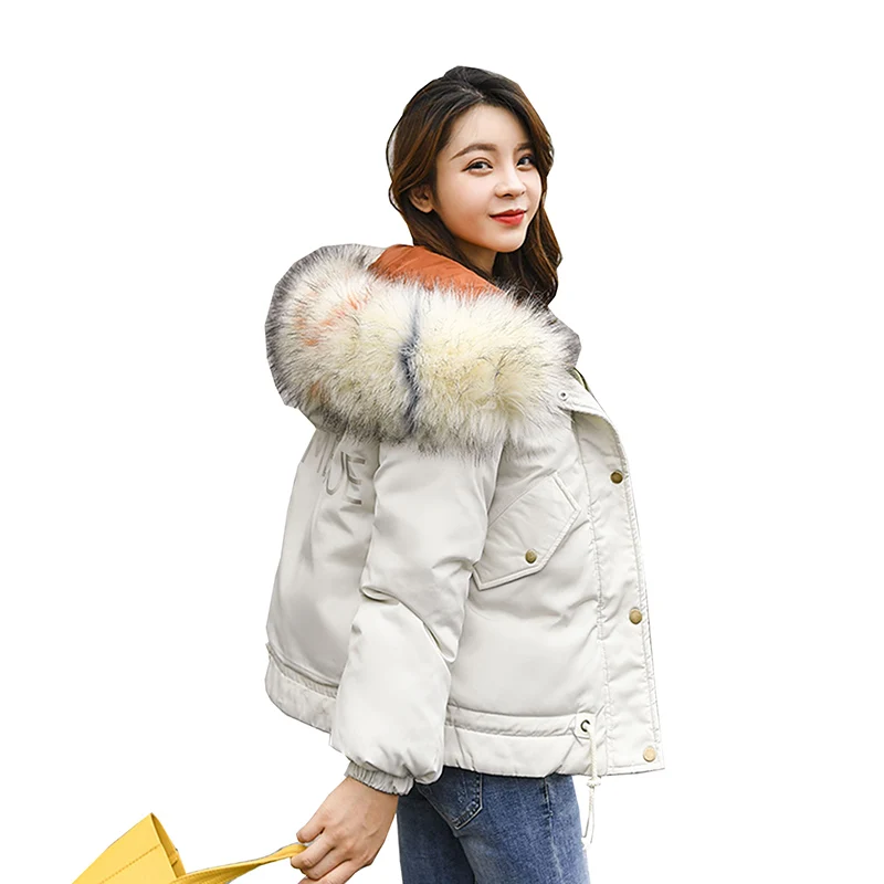

Female Warm Winter Jacket 2019 Fashion Women Hooded detachable Fur collar Down Cotton Coat Solid color Large size Female Coat
