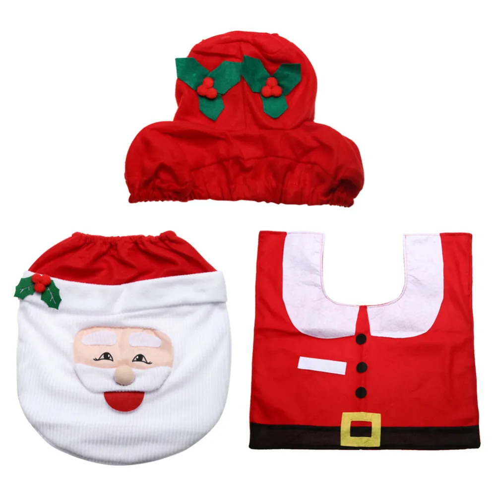 1Set3 Pcs Santa Claus Toilet Seat Cover and Rug Bathroom Set Christmas Decorations For Home Christmas Navidad Decor