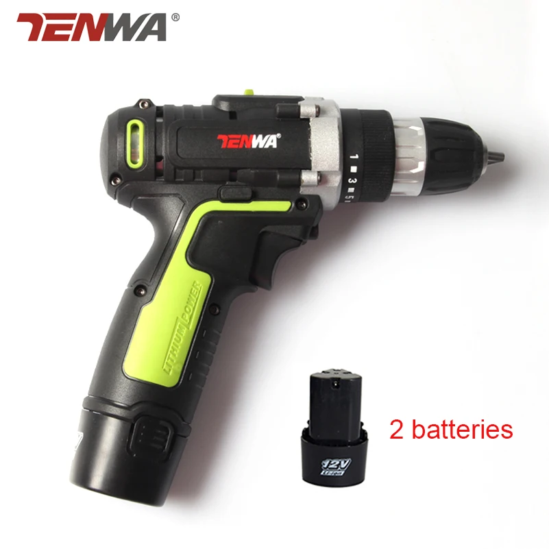 

Tenwa 12V Electric Drill Multifunction Household Handheld black green Cordless Power Tools Electric Drill Includes 2 batteries