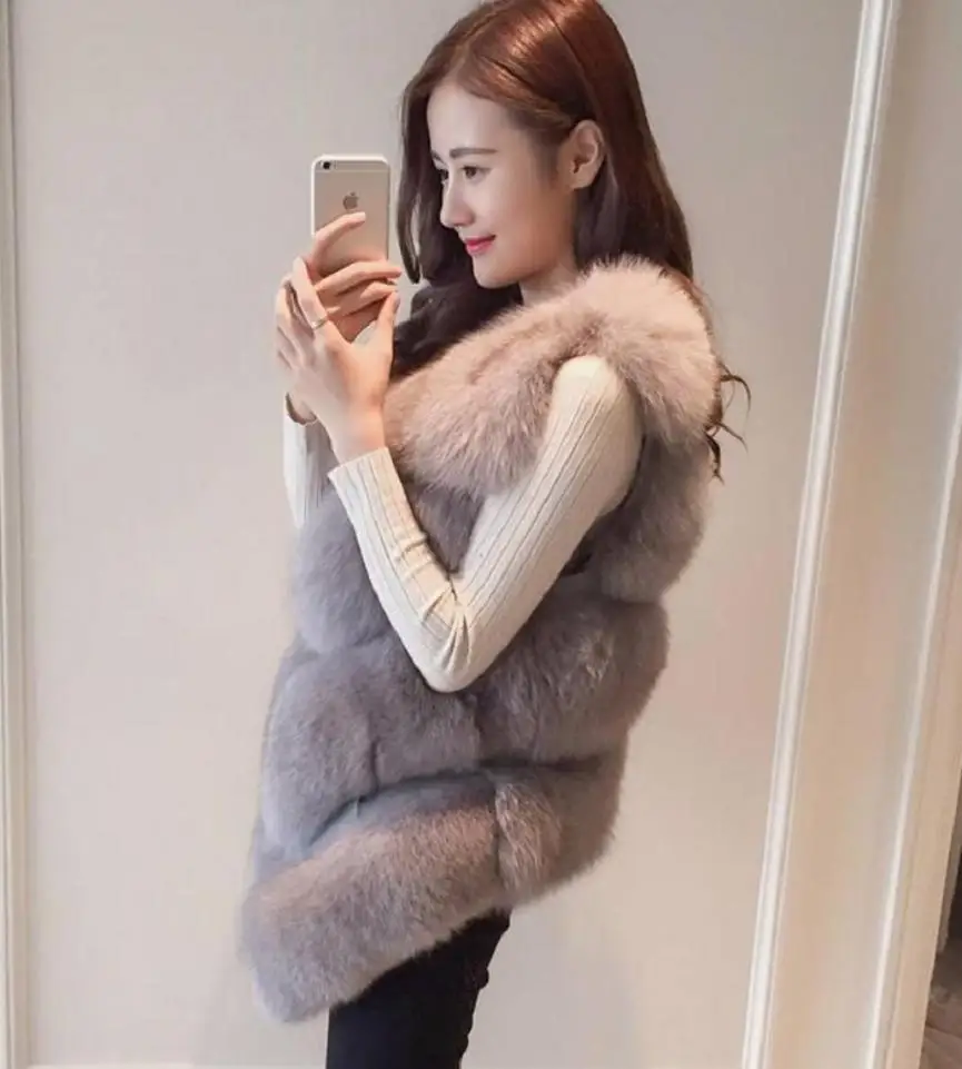 Veste Sans black army Patchwork Hiver De Green En L1698 Original Manteau Faux Grey Grey khaki Fausse Fourrure pink Chaud dark Femmes Outwear Gilet Renard Épaissir Manches light ORUvwR5q