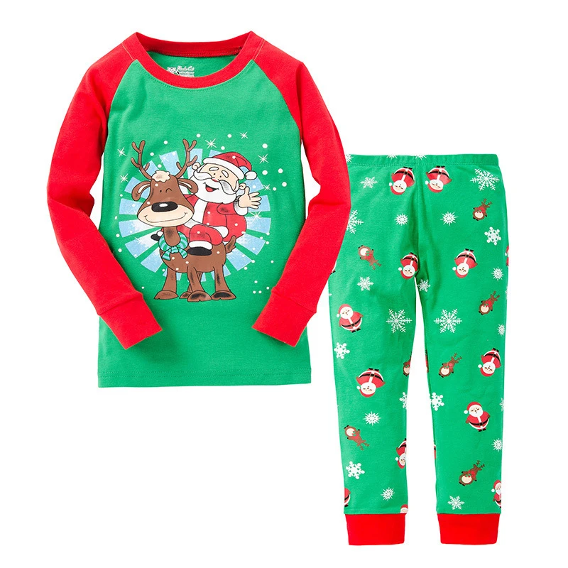 Children Christmas Pajamas Set Deer Long Sleeve Tops + Santa Claus Childrens Christmas Pyjamas
