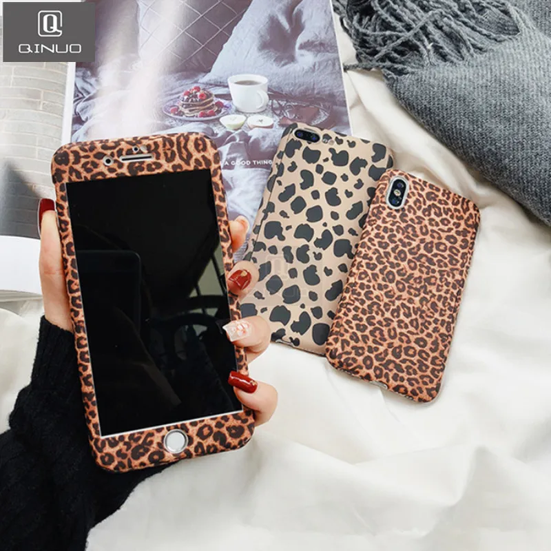 

QINUO Leopard Print Phone Case For iPhone 6 7 8 Plus X XR XS Max 360 Degree Full Protection Cool Cover For iPhone 5 5S SE 6 6S