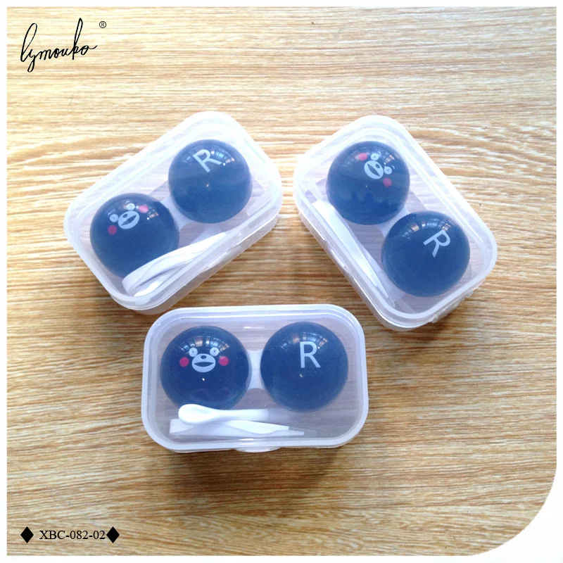 

Lymouko Cute Cartoon Black Color Smile Little Bear Portable Contact Lens Case for Women Eye Care Kit Contact Lenses Box