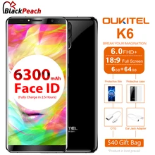 Ограниченное предложение Oukitel K6 6,0 дюймов 18:9 полный Экран 4 г смартфон MT6763 Octa Core Android 7,1 6 ГБ Оперативная память 64 ГБ встроенная память 21MP + 8MP двойной Камера 6300 мАч