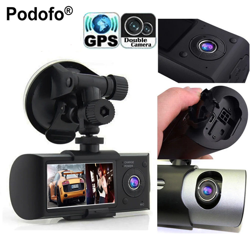 Podofo Dual Camera font b Car b font DVR R300 Videoregistrator With font b GPS b