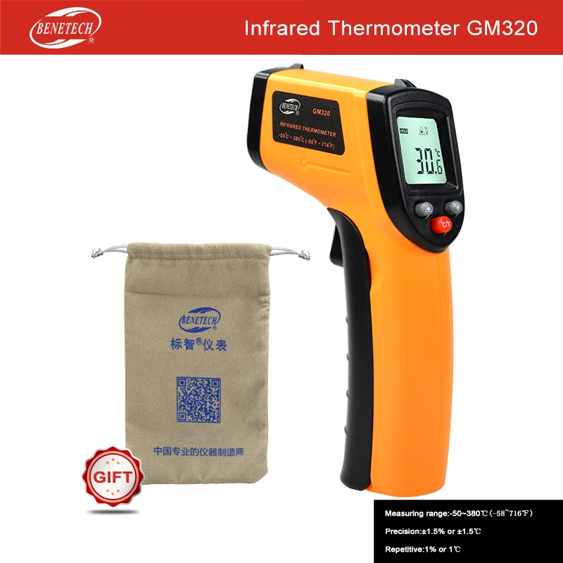 

Laser LCD Digital IR Infrared Thermometer Temperature Meter Gun Non-Contact Thermometer Benetech GM320