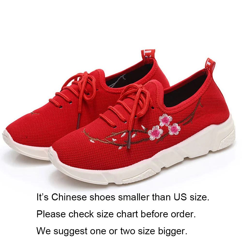 Китайский Для женщин вышивка Мокасины шнуровке Женская дышащая обувь кроссовки Путешествия Прогулки Повседневное девушки на плоской подошве