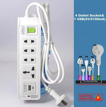 

4 Outlet Power Socket USB Power Strip with AU EU UK US USB