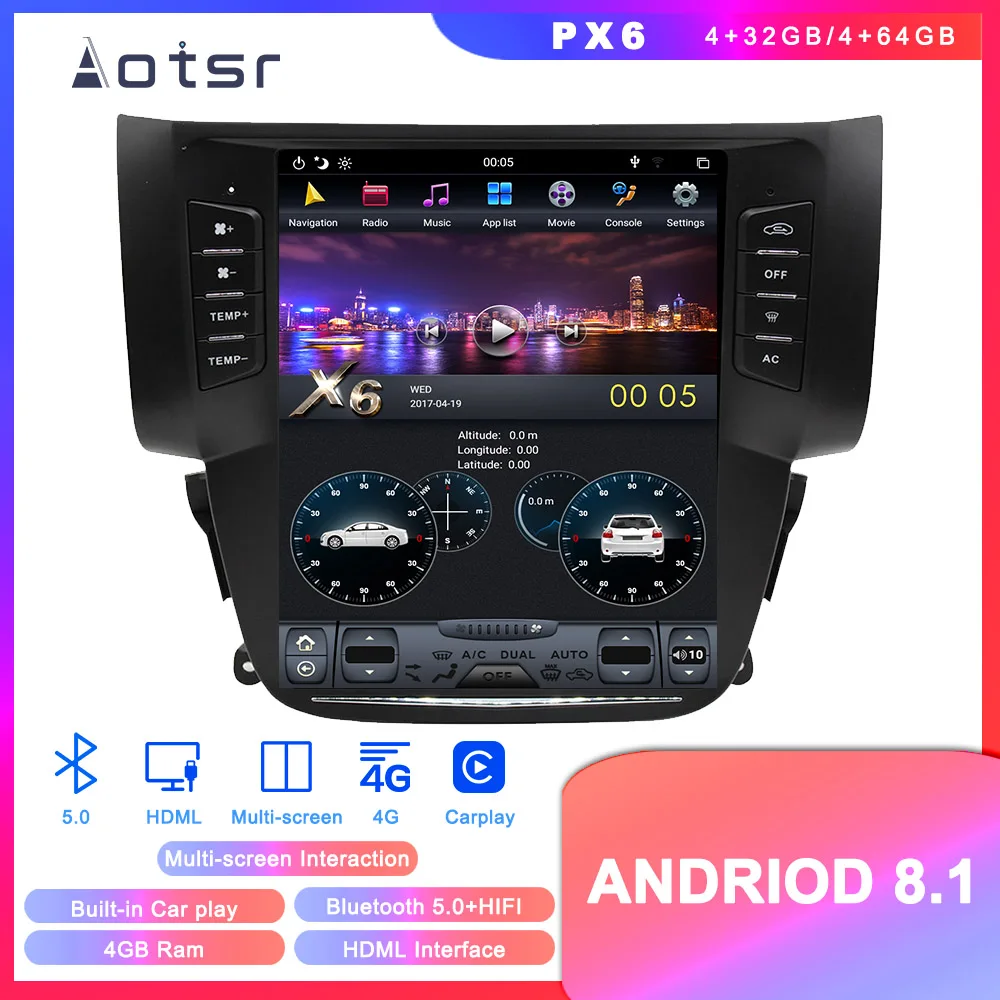 Cheap Tesla style Android 8.1 GPS Navigation Car DVD Player For Nissan Sylphy 2012-2016 Car Auto radio stereo multimedia player 4+64GB 2