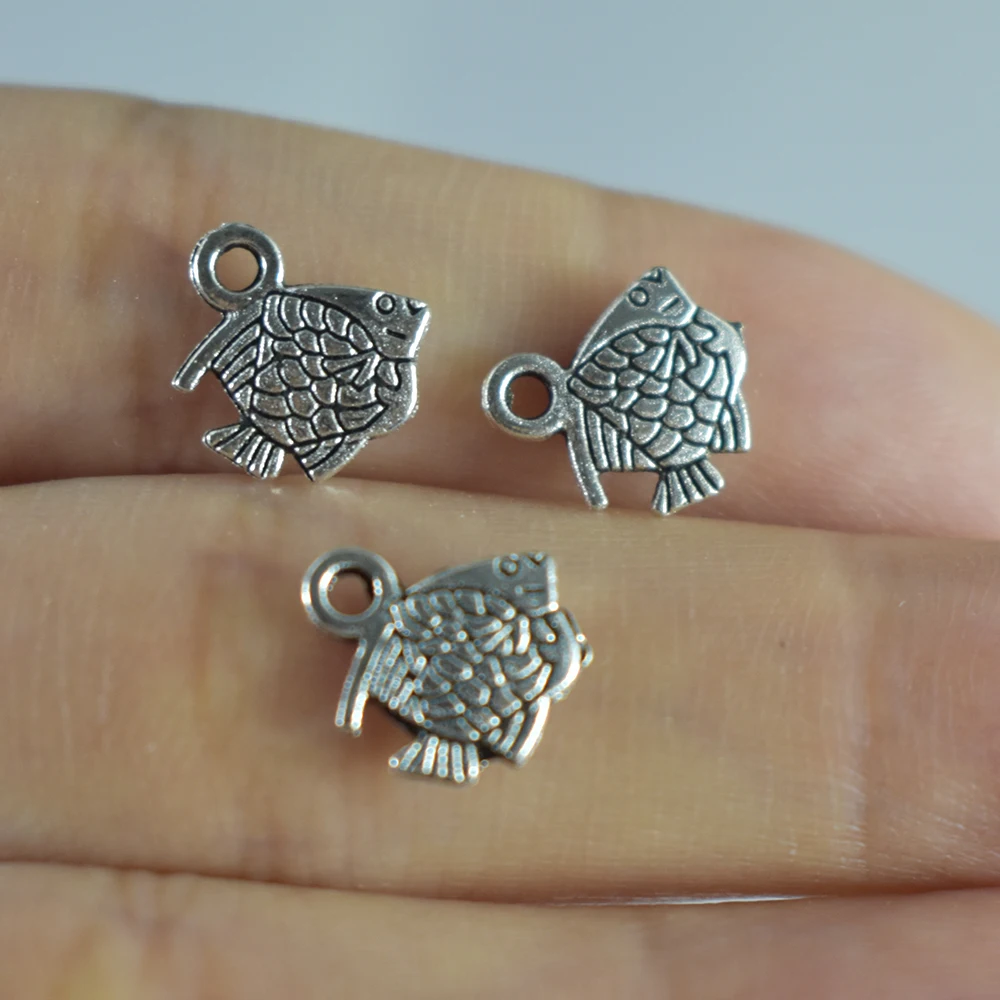 50pieces 10x10mm Antique Sliver Charm Pendant Fish Jewelry Making DIY Handmade Craft | Украшения и аксессуары