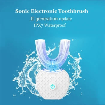 

Sonic Automatic Electric Toothbrush 360 Degree Teeth Whitening Blue Cold Light Intelligent Silicone Toothbrush 4 Modes U Shape